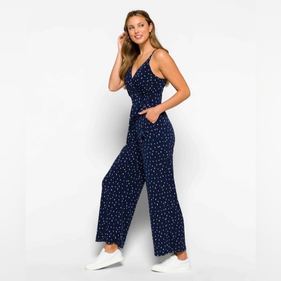 Kaileigh Navy and White Spotted Jumpsuit - Picture 3 of 5